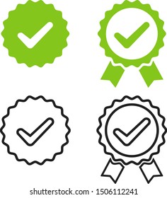 Checkmark Medal For Banner Design. Isolated Vector Illustration. Green Check Mark Icon. Certified Product.Certified Stamp Certified Badge Medal Stamp Icon. EPS 10