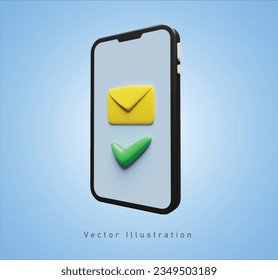 checkmark message on phone screen in 3d vector illustration