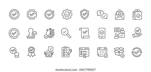 Checkmark minimal thin line icons. Related check, approve, checklist, agreement. Vector illustration.