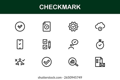 Marca de seleção Modern Line Icon Pack. Mínimo, limpo e símbolos de contorno profissional perfeito para verificação, tarefas e temas relacionados à aprovação.