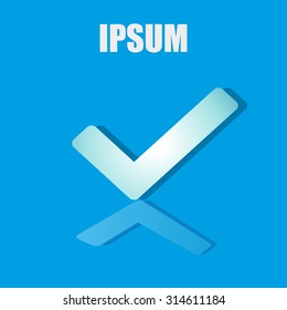 Checkmark ok 3d icon on a blue background
