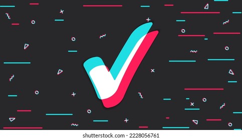 Checkmark ok. Approval, confirmation. Glitch background. Vector illustration