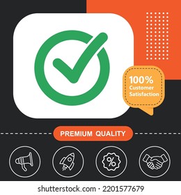 marca de verificación, ok, icono de marca. Con fondo naranja y negro.