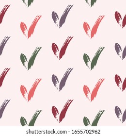 checkmark on a background pattern silent vector for print. Chevron herringbone seamless pattern. Simple geometric shapes background made of tick, checkmarks, hatching line.