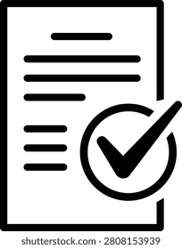 Checkmark on completed checklist with lined document linedpaper approval