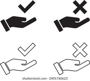 Checkmark on hand icon. Ð¡onfirm and reject symbols. 