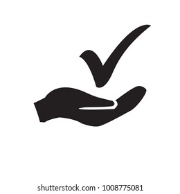 Checkmark on hand web icon. vector design