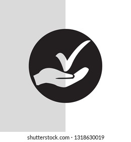 Checkmark on hand web icon. vector design