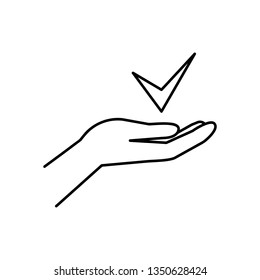 Checkmark on hand web icon