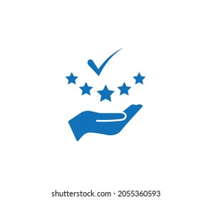 checkmark on hand web icon. Top service rating on white background