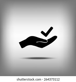 checkmark on hand web icon