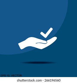 checkmark on hand web icon
