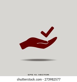 checkmark on hand web icon