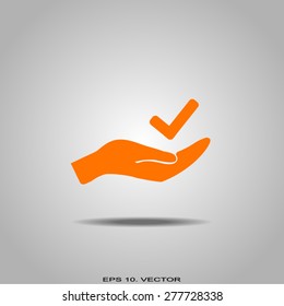 checkmark on hand web icon