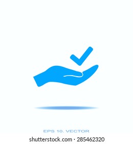 checkmark on hand web icon