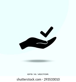 checkmark on hand web icon