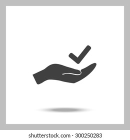 checkmark on hand web icon