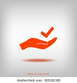 checkmark on hand web icon