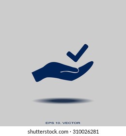 checkmark on hand web icon