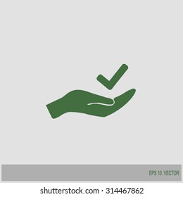 checkmark on hand web icon