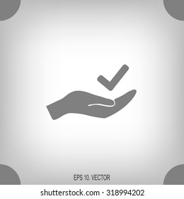 checkmark on hand web icon