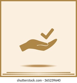 checkmark on hand web icon