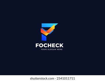 Marca de verificación en la Inspiración del logotipo de la letra F. Letra inicial F con diseño de logotipo de símbolo de icono de lista de comprobación. Símbolo de Aprobación y Verificación de la Identidad Empresarial Corporativa. Ilustración del logotipo del Vector del alfabeto.