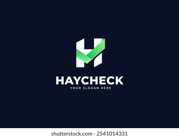 Marca de verificación en el concepto de diseño del logotipo de la letra H. Letra inicial H con diseño de logotipo de símbolo de icono de lista de comprobación. Símbolo de Aprobación y Verificación de la Identidad Empresarial Corporativa. Ilustración del logotipo del Vector del alfabeto.