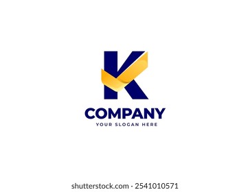 Marca de verificación en el concepto de diseño del logotipo de la letra K. Letra inicial K con diseño de logotipo de símbolo de icono de lista de comprobación. Símbolo de Aprobación y Verificación de la Identidad Empresarial Corporativa. Ilustración del logotipo del Vector del alfabeto.