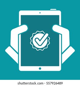 Checkmark on ribbon - Vector flat minimal icon