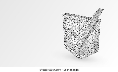 Checkmark on a Shield. Abstract, digital, wireframe, low poly mesh, vector white origami 3d illustration. Network security, data safety, internet protection concept. Line, dot