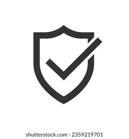 Marca de verificación en el icono de gráfico de escudo. Signo de seguridad aislado en fondo blanco. Insignia segura de Internet. símbolo de protección Web. Ilustración del vector
