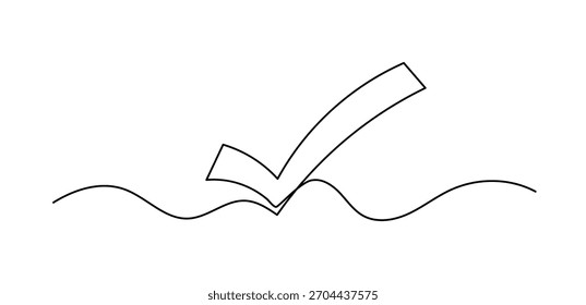 Checkmark one line doodle illustration. Hand drawn vector continuous linework isolated on white background.
