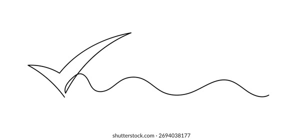 Checkmark one line illustration. Hand drawn vector continuous icon isolated on white background.