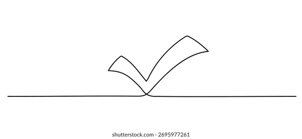 Marca de verificación de un boceto de línea. Icono continuo de Vector dibujado a mano aislado sobre fondo blanco.