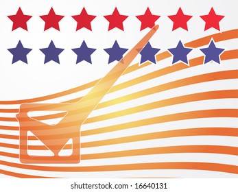 Checkmark over stars and stripes, illustrationg United States elections