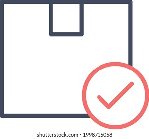 Checkmark, package, parcel icon vector image. Can also be used for Delivery and logistics. Suitable for use on web apps, mobile apps and print media.