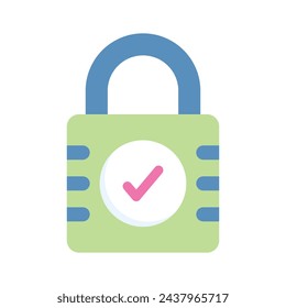 Checkmark with padlock showing flat icon of verified security