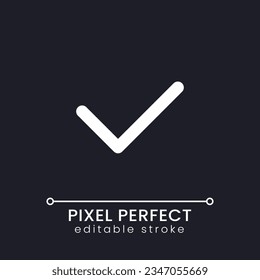 Checkmark pixel perfect white linear ui icon for dark theme. Send message. Unread status. Vector line pictogram. Isolated user interface symbol for night mode. Editable stroke. Poppins font used