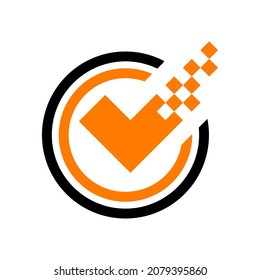 Checkmark pixel style vector, High technology company, online check pixelate symbol,  pixels corporate icon logo design template