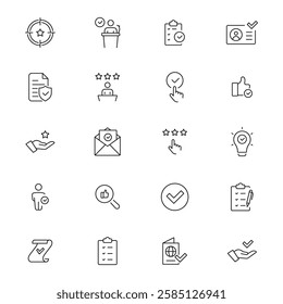 Checkmark and quality product thin line icon set. Outline symbol collection. Editable vector stroke.
