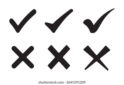 checkmark and red cross on isolated white transparent background vector symbol for right and wrong choices. Vector eps 10