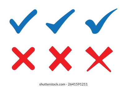 checkmark and red cross on isolated white transparent background vector symbol for right and wrong choices. Vector eps 10