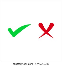 Checkmark right symbol tick sign. Flat vector icon. Test question. Checkmark cross on white background.