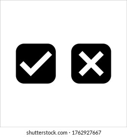 Checkmark right symbol tick sign. Flat vector icon. Test question. Checkmark cross on white background.