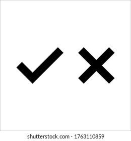 Marca de verificación símbolo derecho símbolo de marca. Icono de vector plano. Pregunta de prueba. Marca de verificación cruzada sobre fondo blanco.