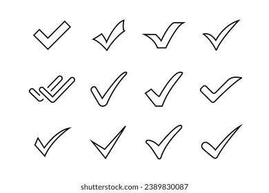 Checkmark right vector line icon set checklist design for business, office, poster, and web design. Verified badge profile set verified badge Social media account verification editable stroke correct 