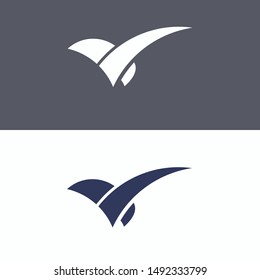 checkmark shaped like a plane or bird