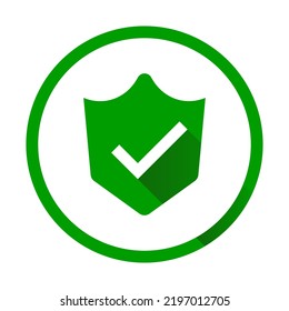 Checkmark shield icon. Authentication or approval. Proof of vaccination. Vector.