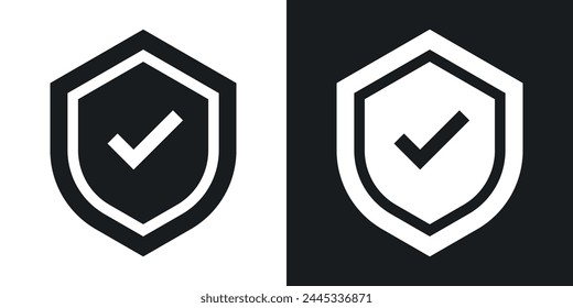 Checkmark Shield and Safety Icons. Protective Guarantee and Security Confirmation Symbols.